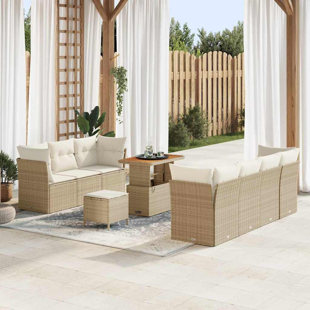 vidaXL Garten-Sofa-Set mit Kissen mit Speicher 10 pcs Beige und Creme