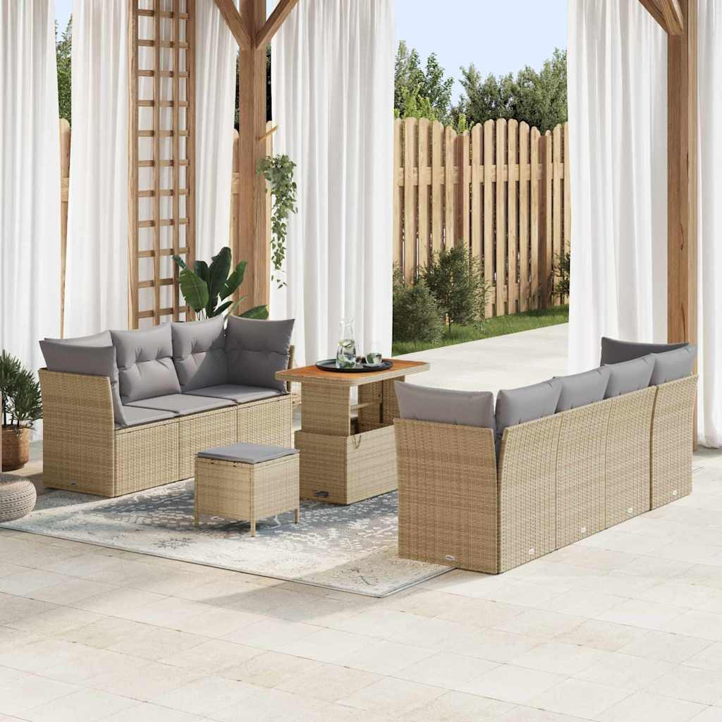 vidaXL Garten-Sofa-Set mit Kissen 10 pcs Beige und Hellgrau