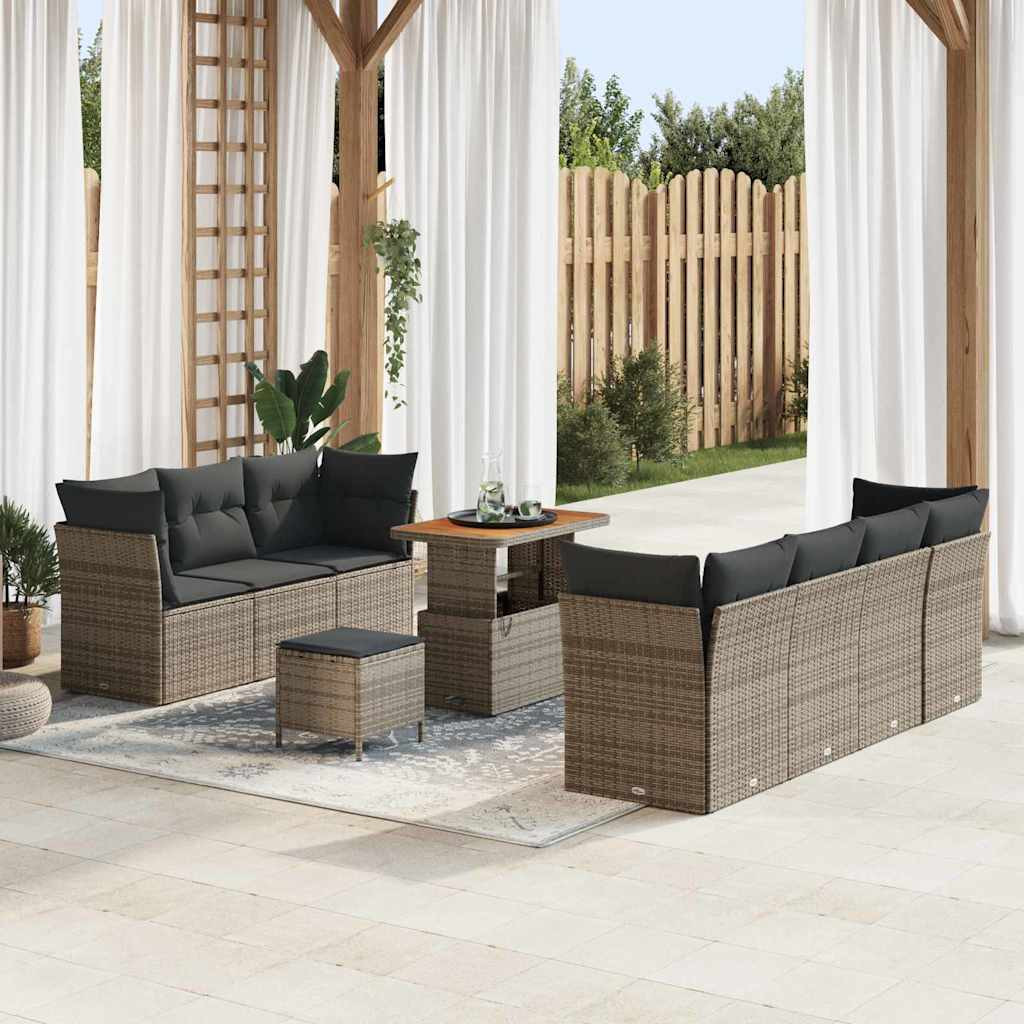 vidaXL Garten-Sofa-Set mit Kissen mit Speicher 10 pcs Grau