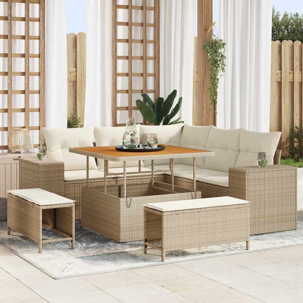 vidaXL Gartensofa-set mit Kissen 8 pcs Beige Poly-Rattan