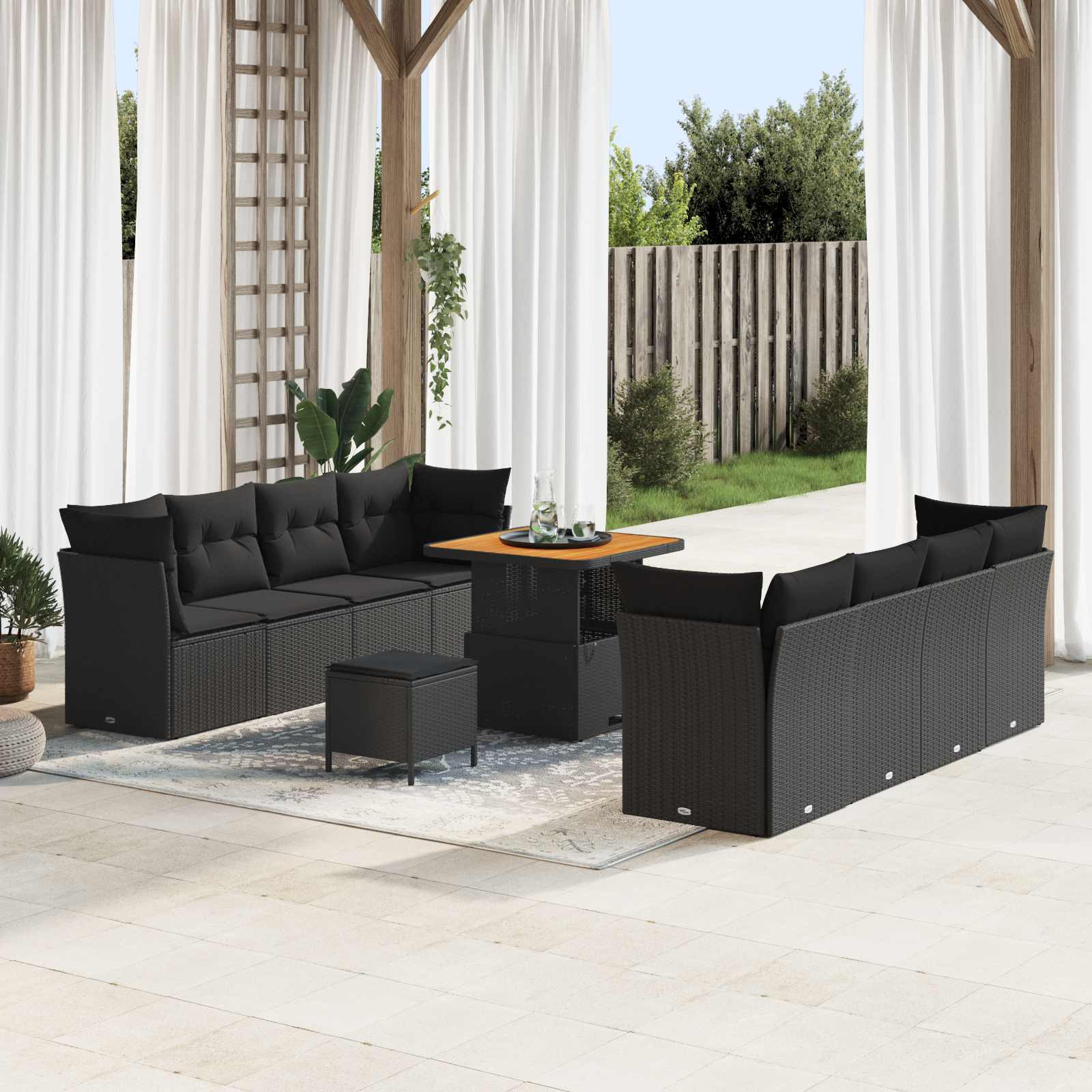 vidaXL Gartensofa-set mit Kissen 11 pcs Schwarz Poly-Rattan