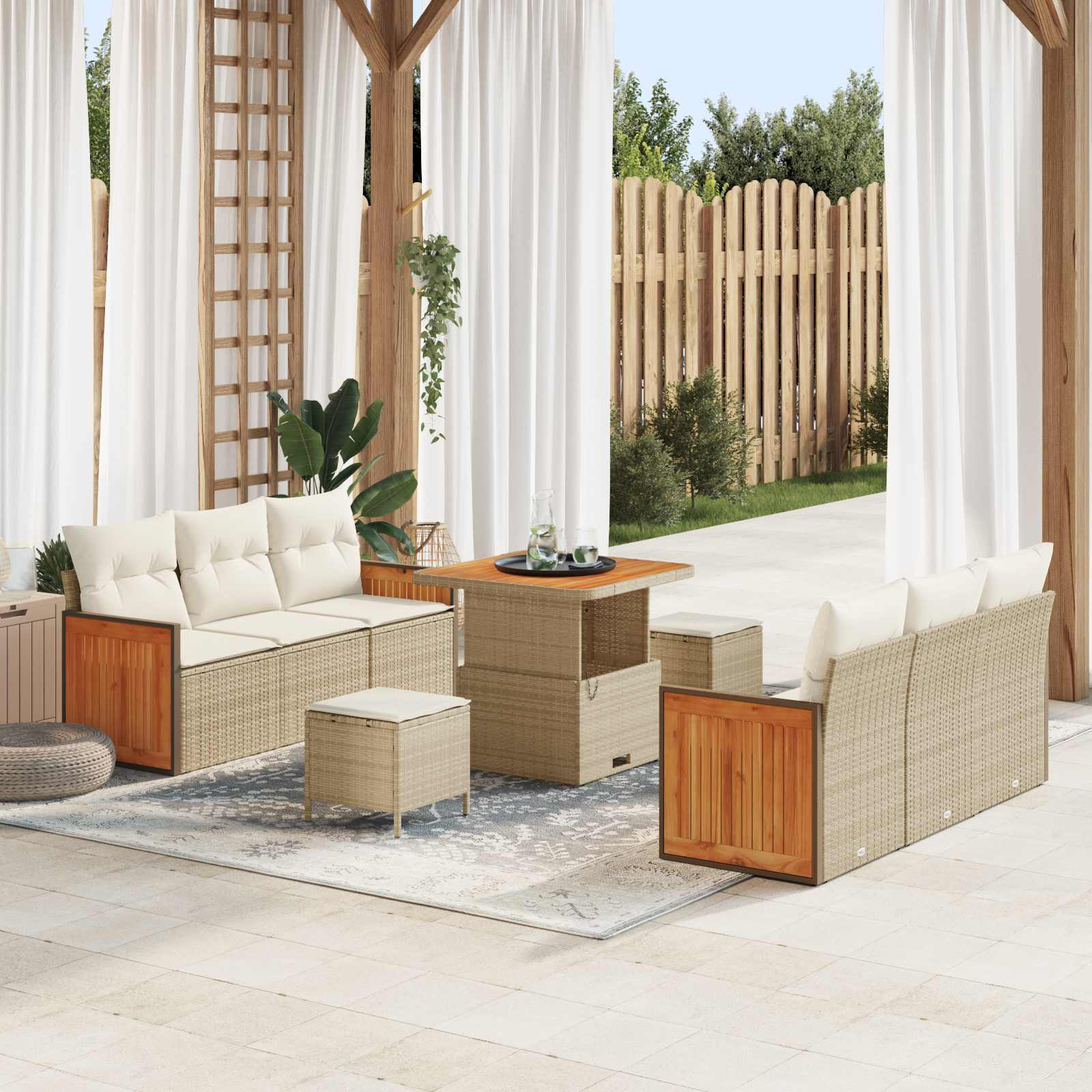 vidaXL Gartensofa-set mit Kissen 9 pcs Beige und Creme