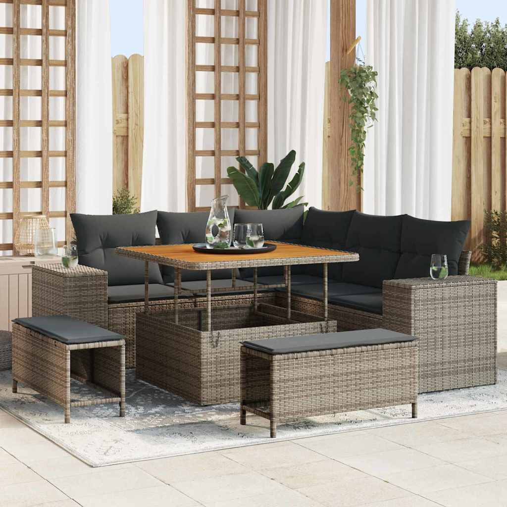 vidaXL Gartensofa-set mit Kissen 8 pcs Grau Poly-Rattan