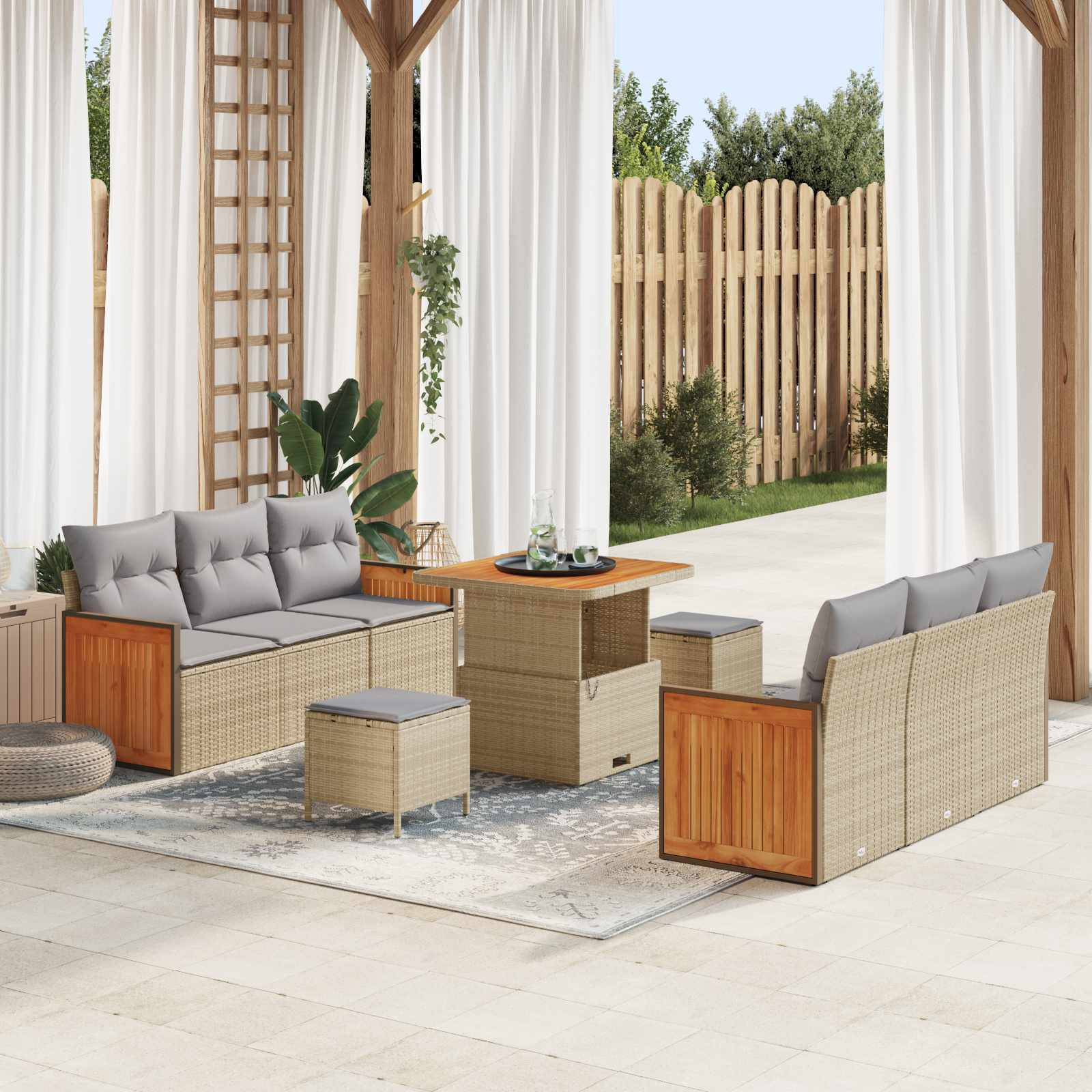 vidaXL Gartensofa-set mit Kissen 9 pcs Beige und Hellgrau