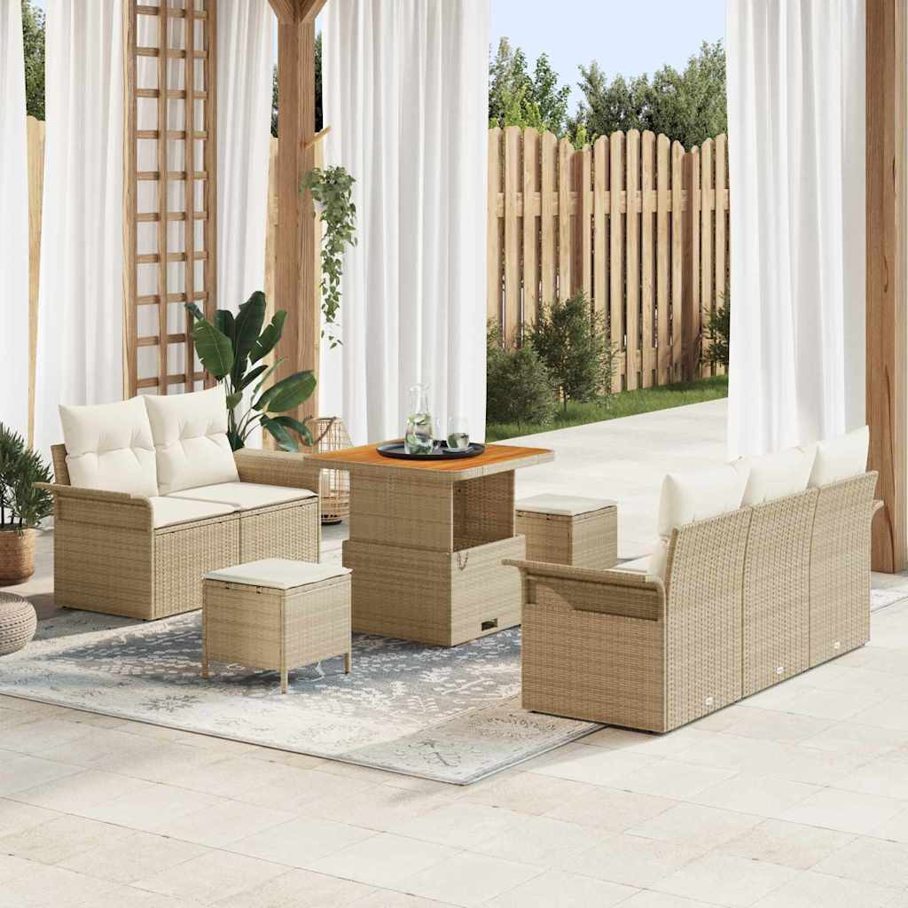 vidaXL Gartensofa-set mit Kissen 8 pcs Beige Poly-Rattan