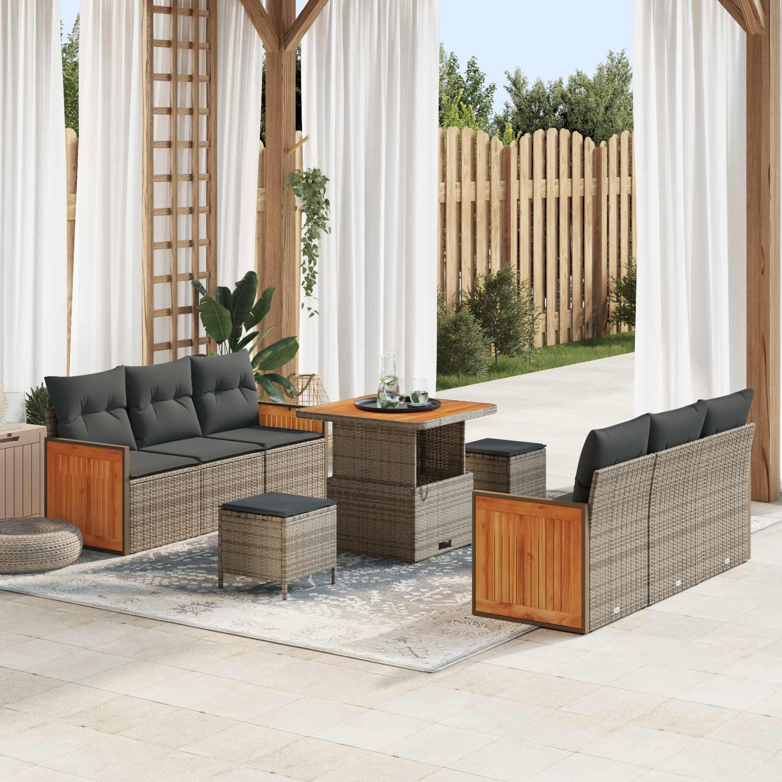 vidaXL Gartensofa-set mit Kissen 9 pcs Grau