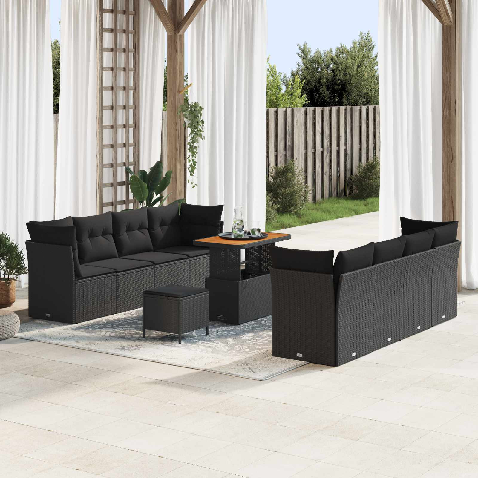vidaXL Gartensofa-set mit Kissen 11 pcs Schwarz Poly-Rattan
