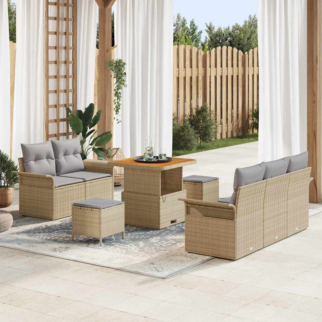 vidaXL Gartensofa-set mit Kissen 8 pcs Beige Poly-Rattan