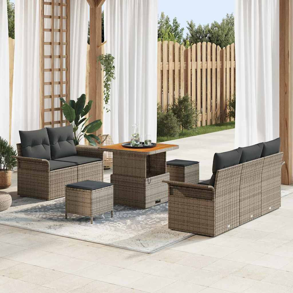 vidaXL Gartensofa-set mit Kissen 8 pcs Grau Poly-Rattan