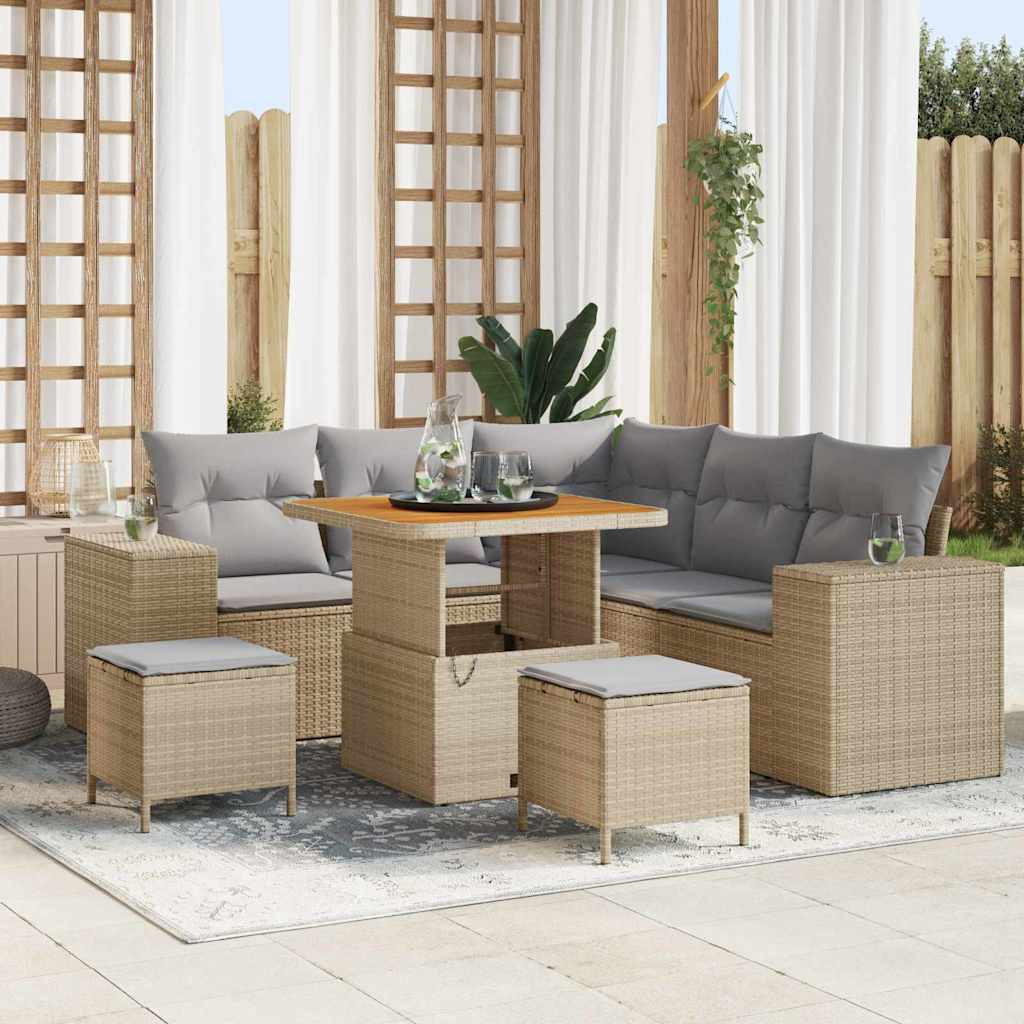 vidaXL Gartensofa-set mit Kissen 8 pcs Beige Poly-Rattan