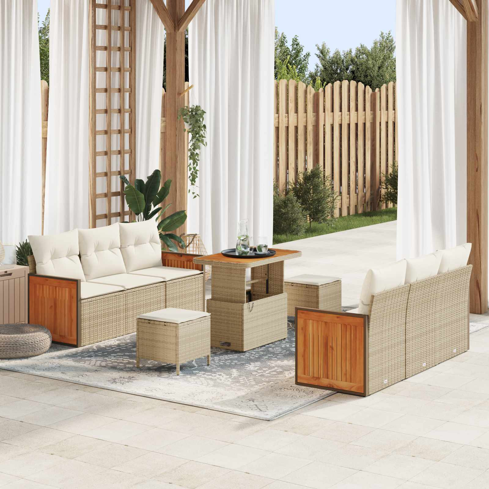 vidaXL Gartensofa-set mit Kissen 9 pcs Beige und Creme