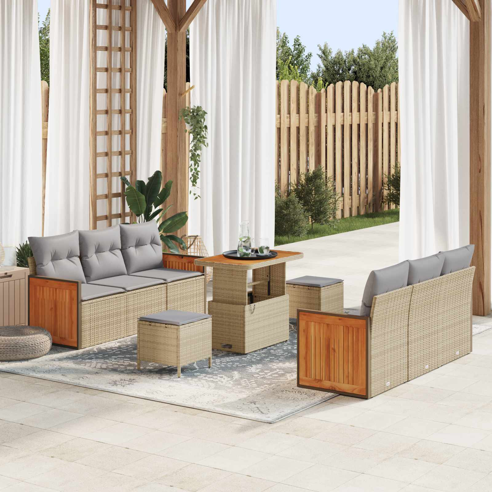 vidaXL Gartensofa-set mit Kissen 9 pcs Beige und Hellgrau