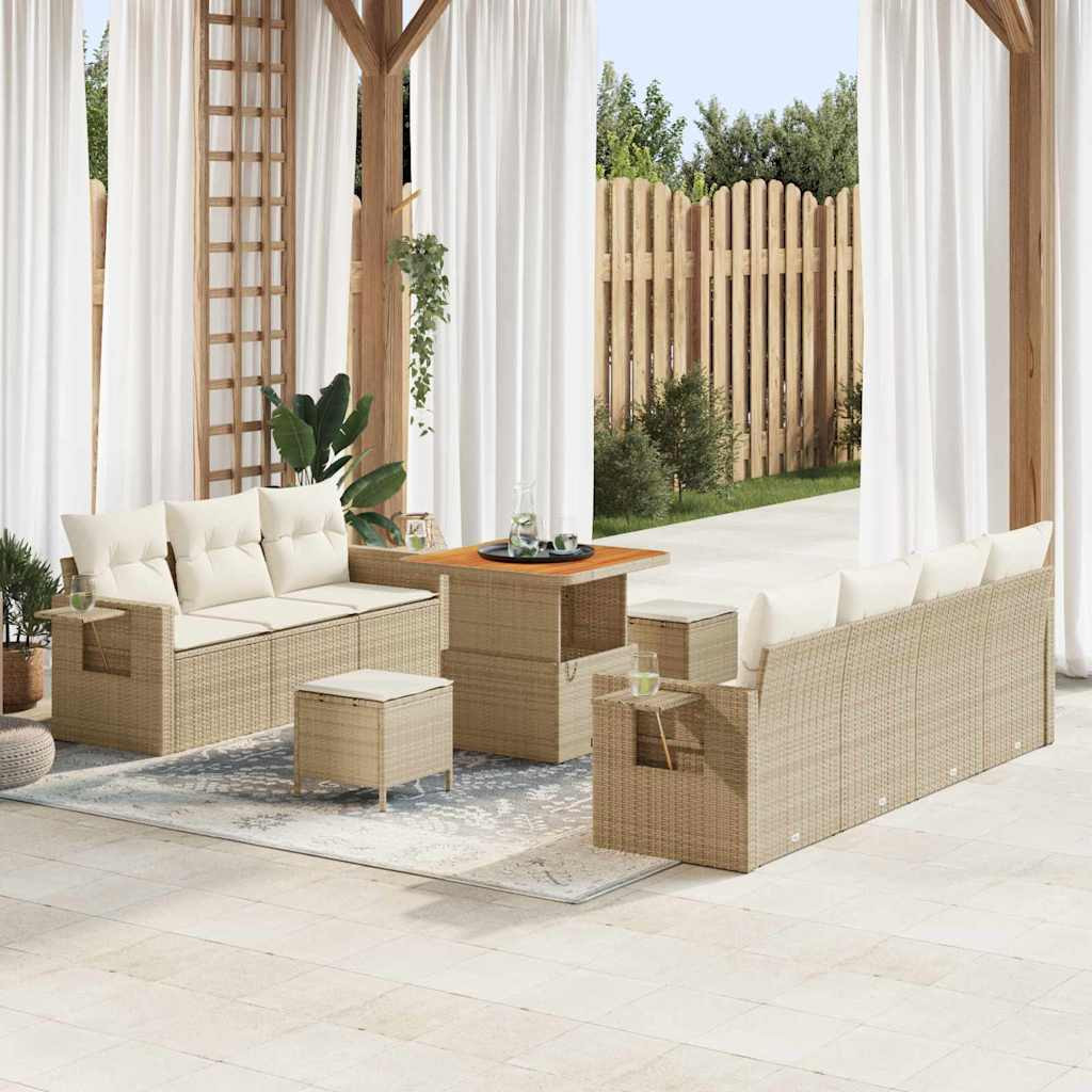 vidaXL Garten-Sofa-Set mit Kissen mit Speicher 10 pcs Beige und Creme