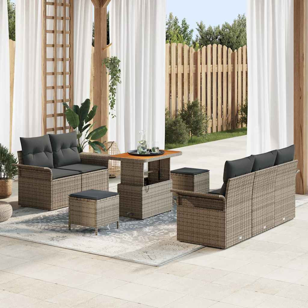 vidaXL Gartensofa-set mit Kissen 8 pcs Grau Poly-Rattan