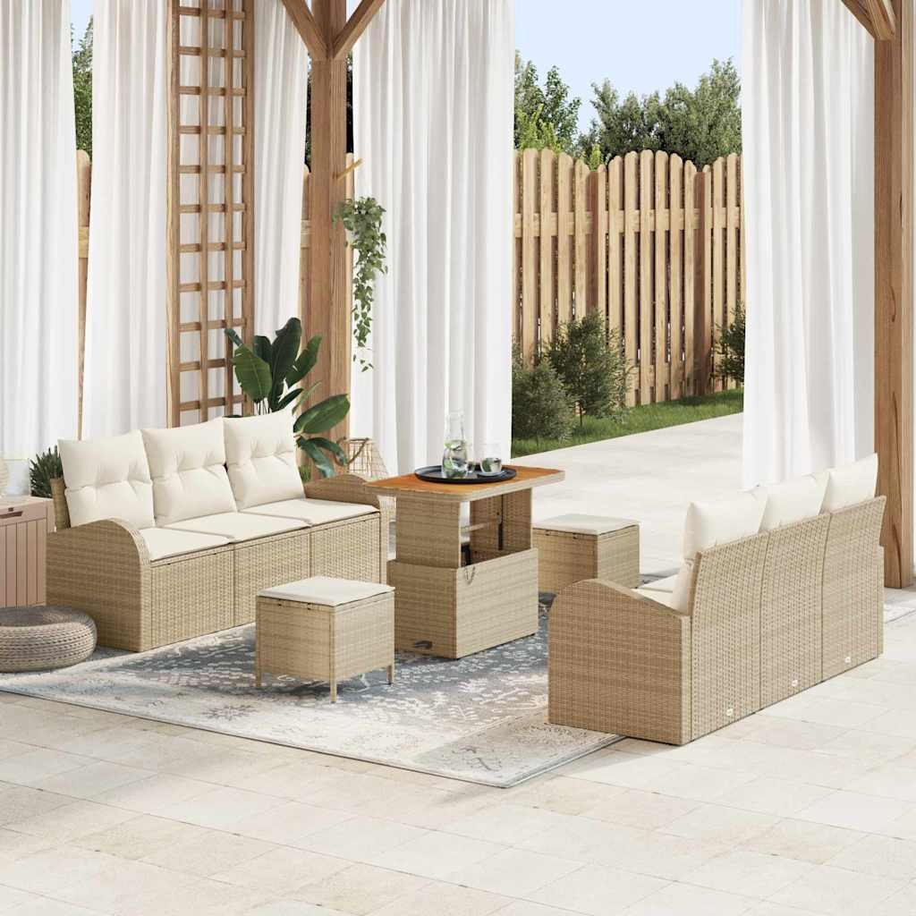 vidaXL Gartensofa-set mit Kissen 9 pcs Beige Poly-Rattan
