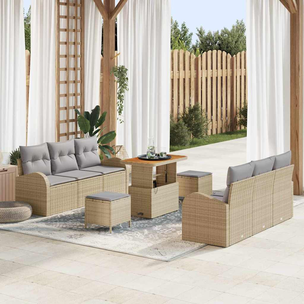 vidaXL Gartensofa-set mit Kissen 9 pcs Beige Poly-Rattan