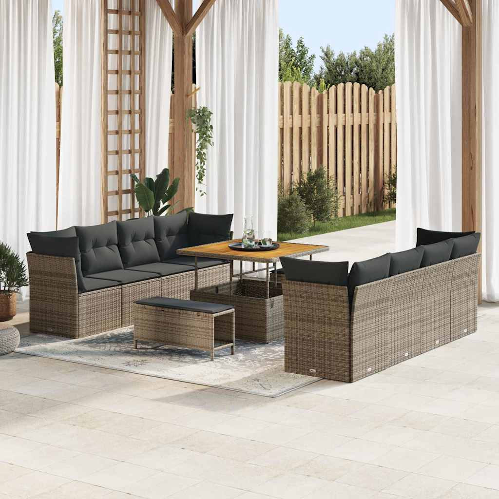 vidaXL Garten-Sofa-Set mit Kissen mit Speicher 11 pcs Grau