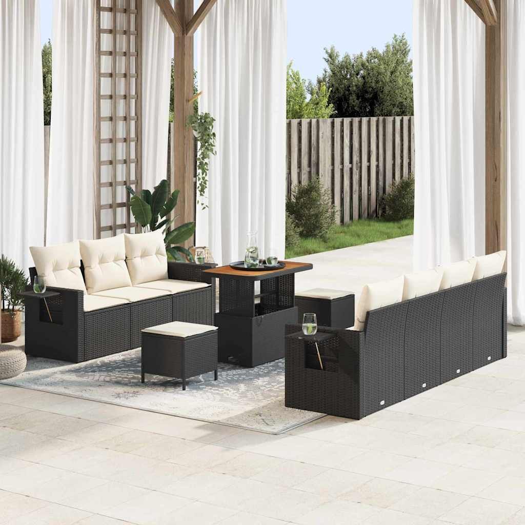 vidaXL Garten-Sofa-Set mit Kissen 10 pcs Schwarz und Creme