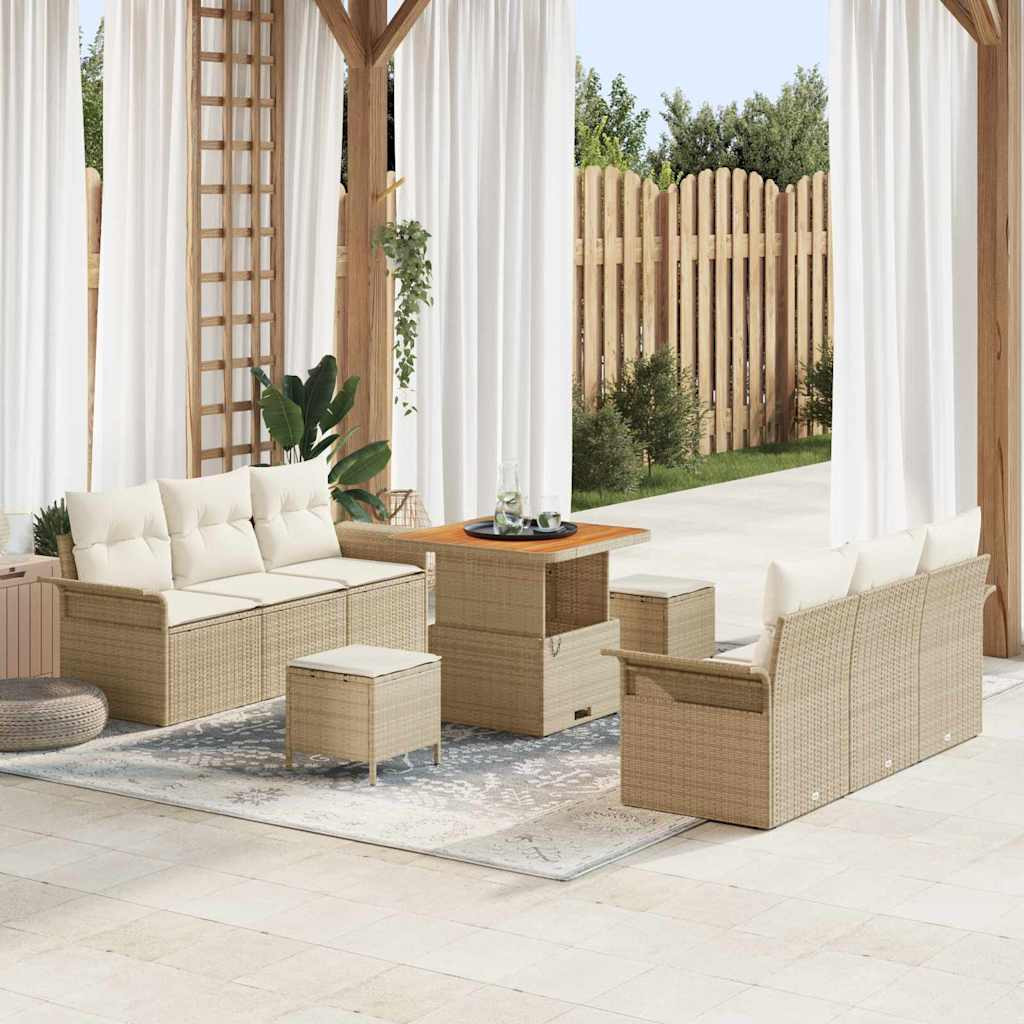 vidaXL Gartensofa-set mit Kissen 9 pcs Beige Poly-Rattan