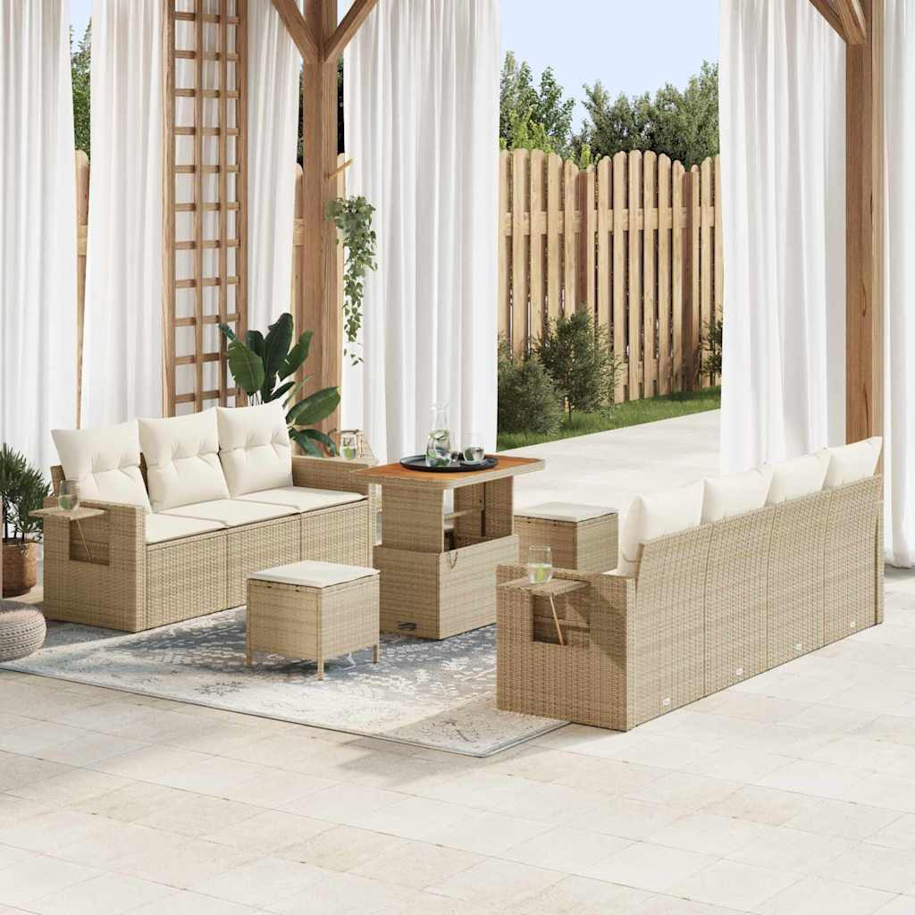 vidaXL Garten-Sofa-Set mit Kissen mit Speicher 10 pcs Beige und Creme