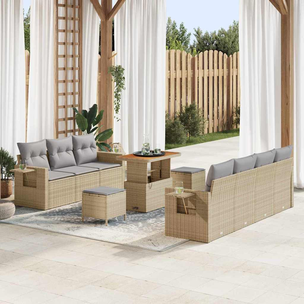 vidaXL Garten-Sofa-Set mit Kissen 10 pcs Beige und Hellgrau