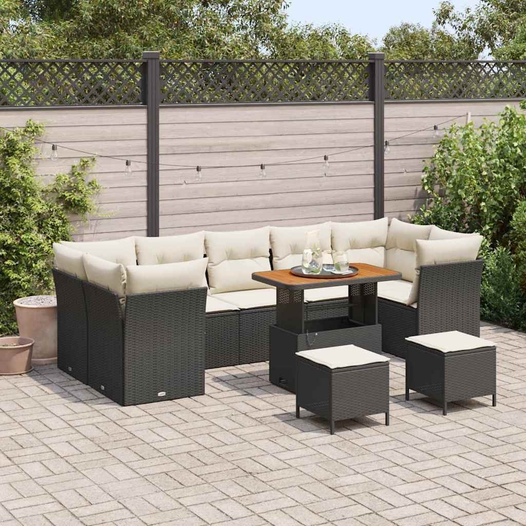vidaXL Garten-Sofa-Set mit Kissen 10 pcs Schwarz und Creme