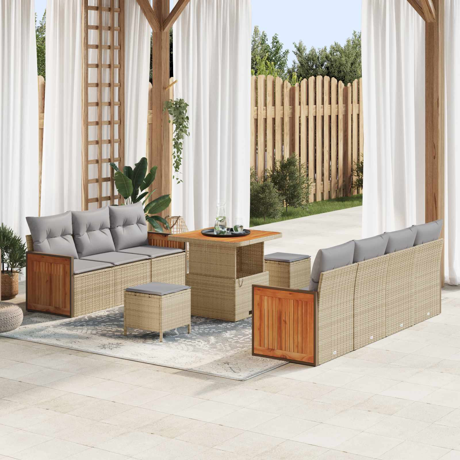vidaXL Gartensofa-set mit Kissen 10 pcs Beige und Hellgrau