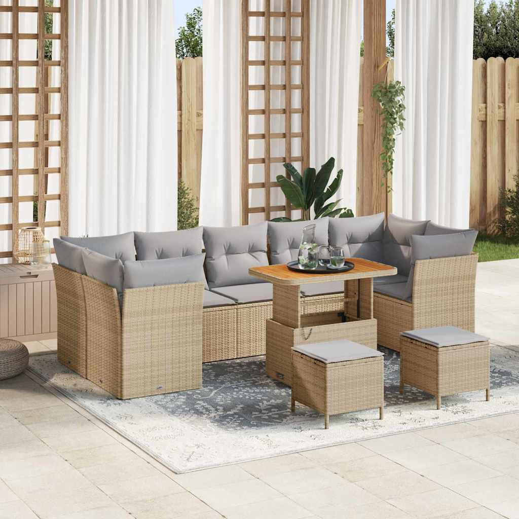 vidaXL Garten-Sofa-Set mit Kissen 10 pcs Beige und Hellgrau