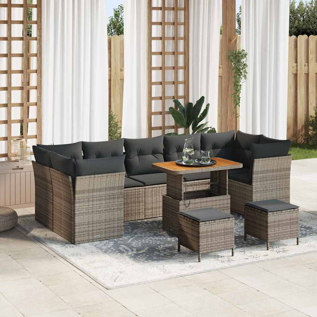 vidaXL Garten-Sofa-Set mit Kissen mit Speicher 10 pcs Grau