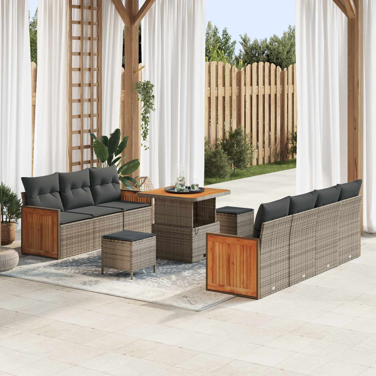 vidaXL Gartensofa-set mit Kissen 10 pcs Grau