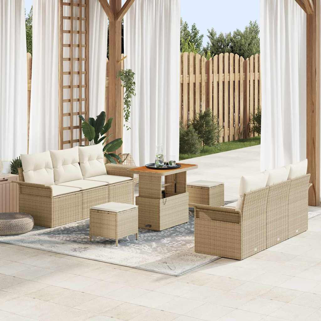 vidaXL Gartensofa-set mit Kissen 9 pcs Beige Poly-Rattan