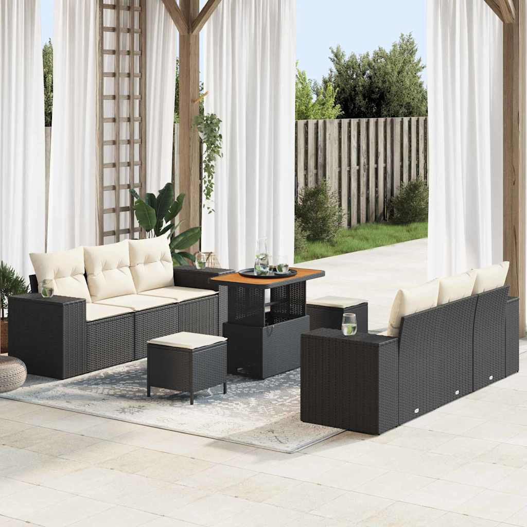 vidaXL Gartensofa-set mit Kissen 9 pcs Schwarz und Creme Poly Rattan
