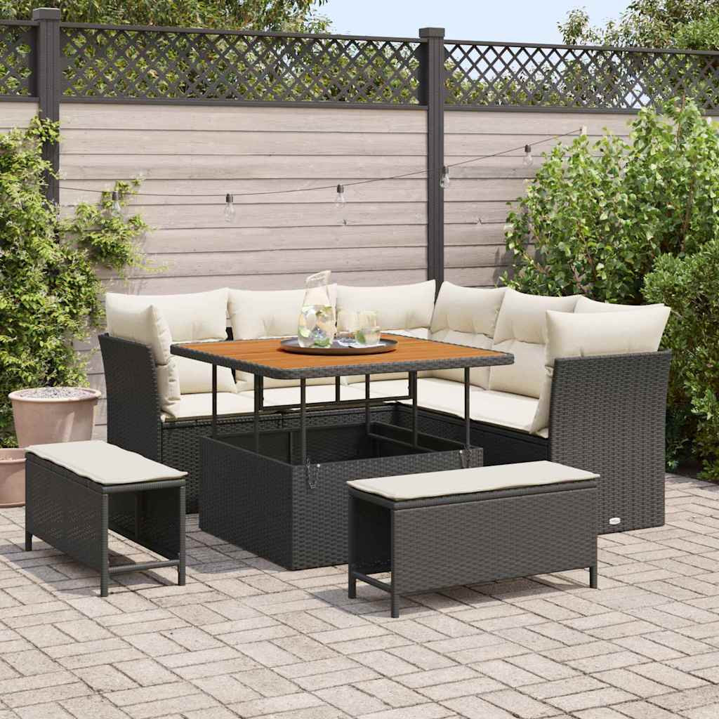vidaXL Garten-Sofa-Set mit Kissen mit Speicher 8 pcs Schwarz und Creme