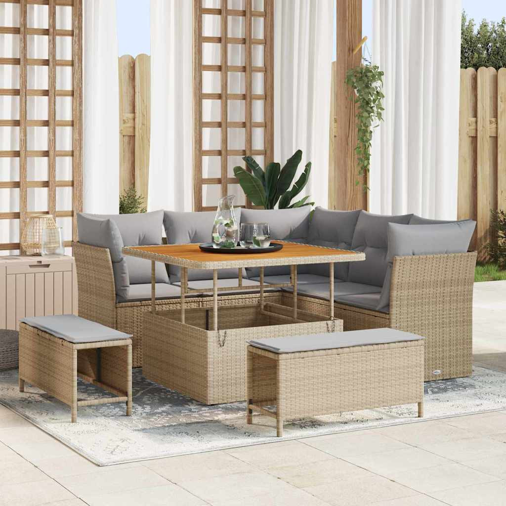 vidaXL Garten-Sofa-Set mit Kissen 8 pcs Beige und Hellgrau