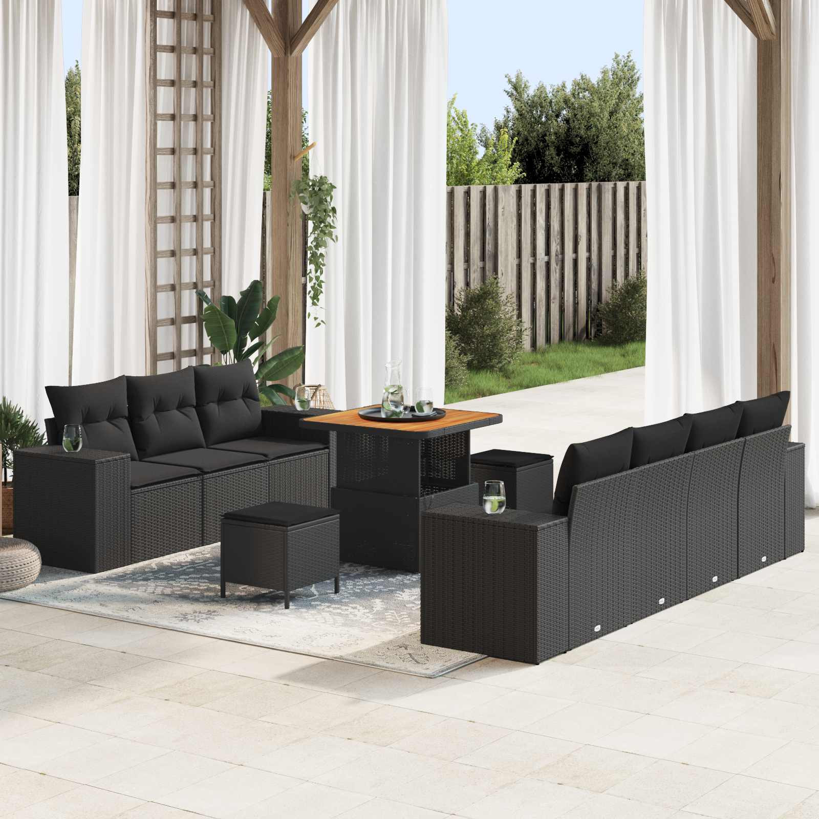 vidaXL Gartensofa-set mit Kissen mit Kissen 10 pcs Schwarz Poly Rattan