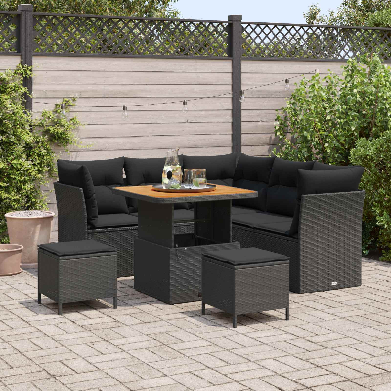 vidaXL Garten-Sofa-Set mit Kissen mit Speicher 8 pcs Schwarz