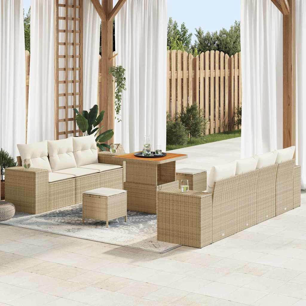 vidaXL Gartensofa-set mit Kissen 10 pcs Beige und Creme Poly Rattan