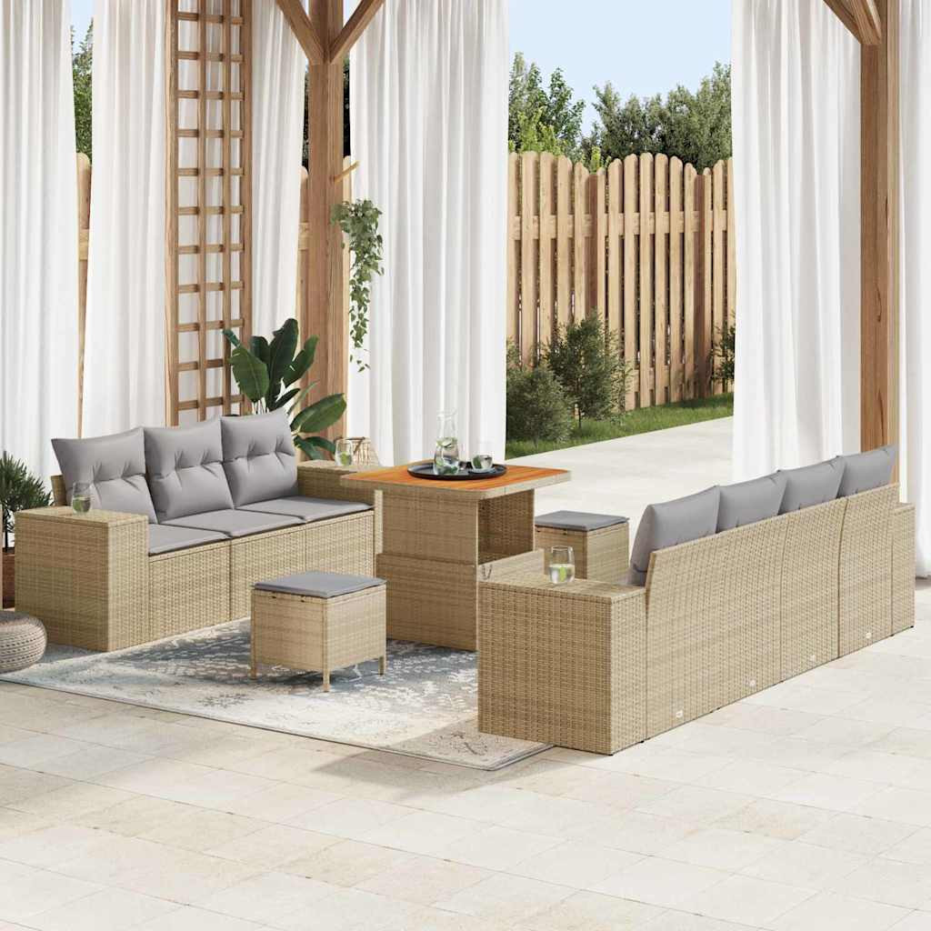 vidaXL Gartensofa-set mit Kissen 10 pcs Beige und Hellgrau Poly Rattan