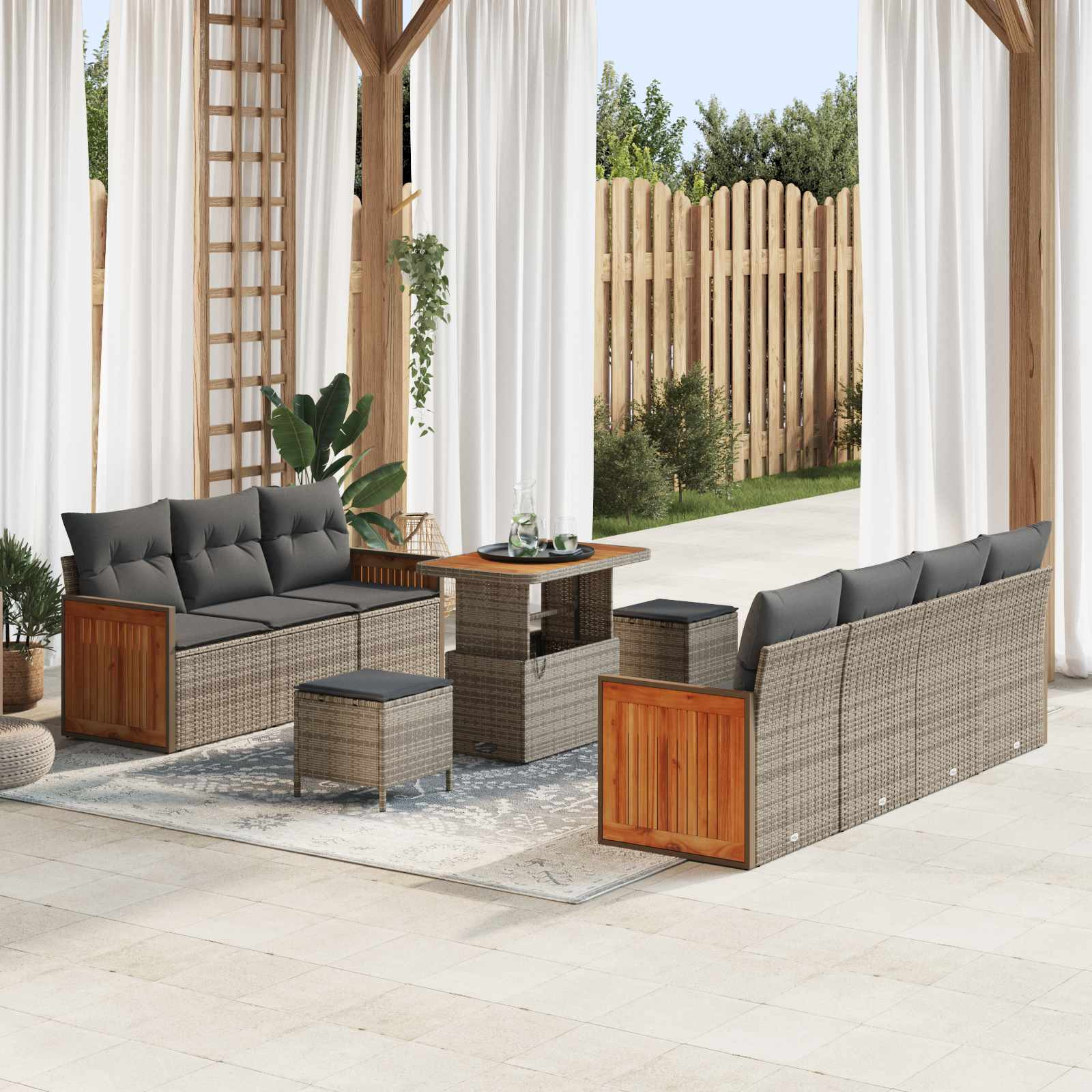 vidaXL Gartensofa-set mit Kissen 10 pcs Grau