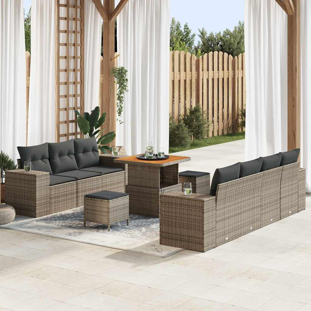 vidaXL Gartensofa-set mit Kissen mit Speicher 10 pcs Grau Poly Rattan