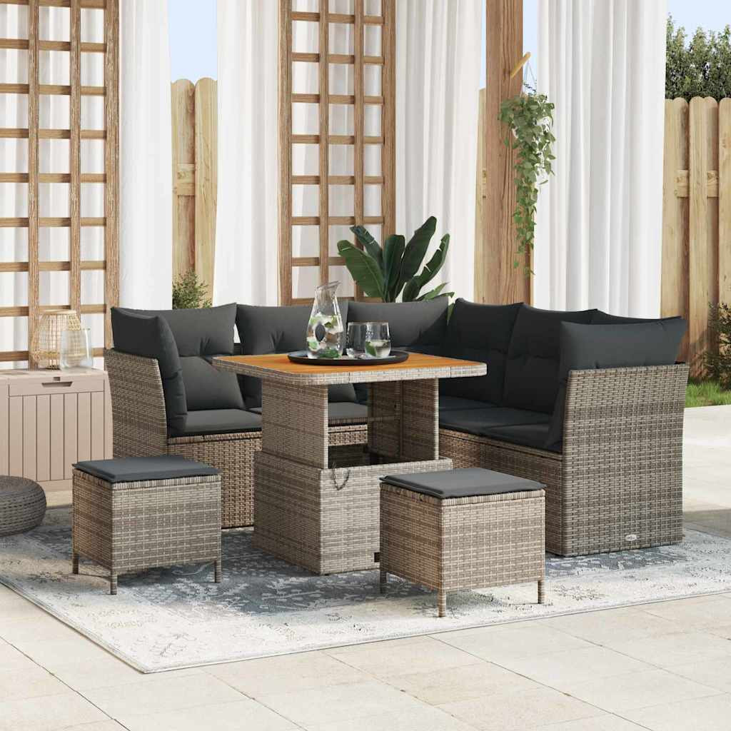 vidaXL Garten-Sofa-Set mit Kissen mit Speicher 8 pcs Grau