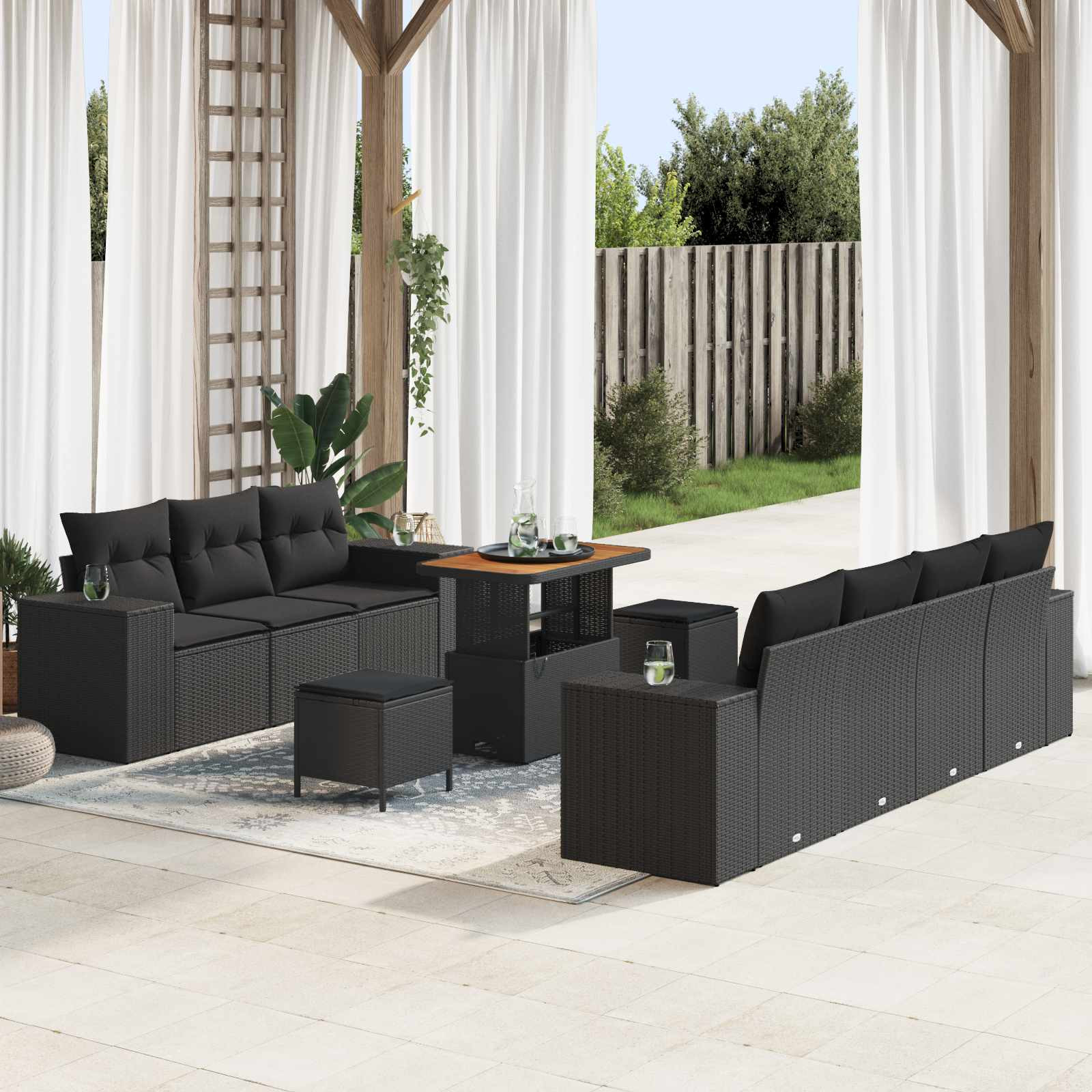 vidaXL Gartensofa-set mit Kissen mit Kissen 10 pcs Schwarz Poly Rattan