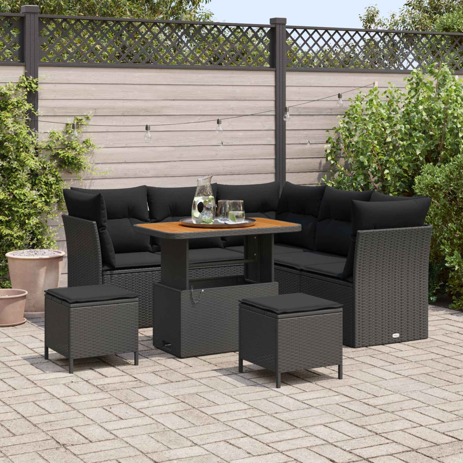 vidaXL Garten-Sofa-Set mit Kissen mit Speicher 8 pcs Schwarz