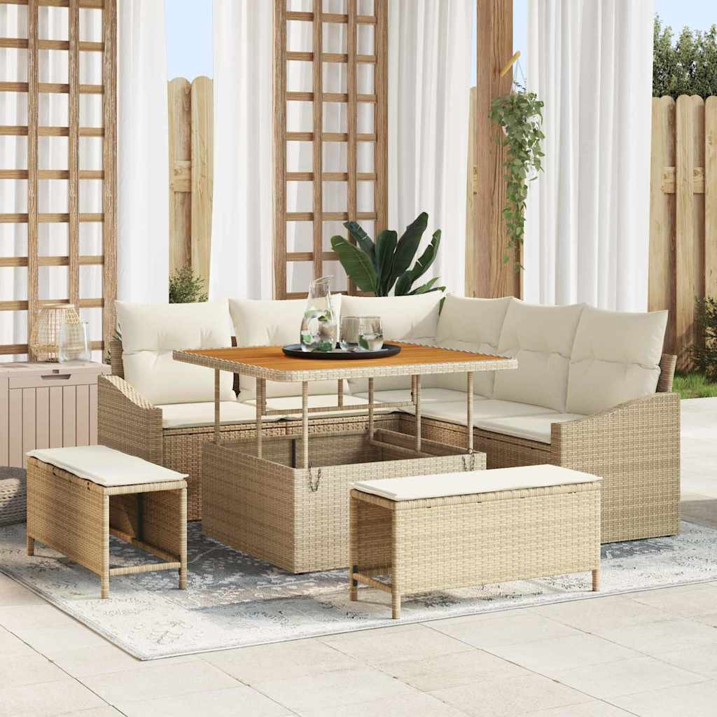 vidaXL Gartensofa-set mit Kissen 8 pcs Beige Poly-Rattan
