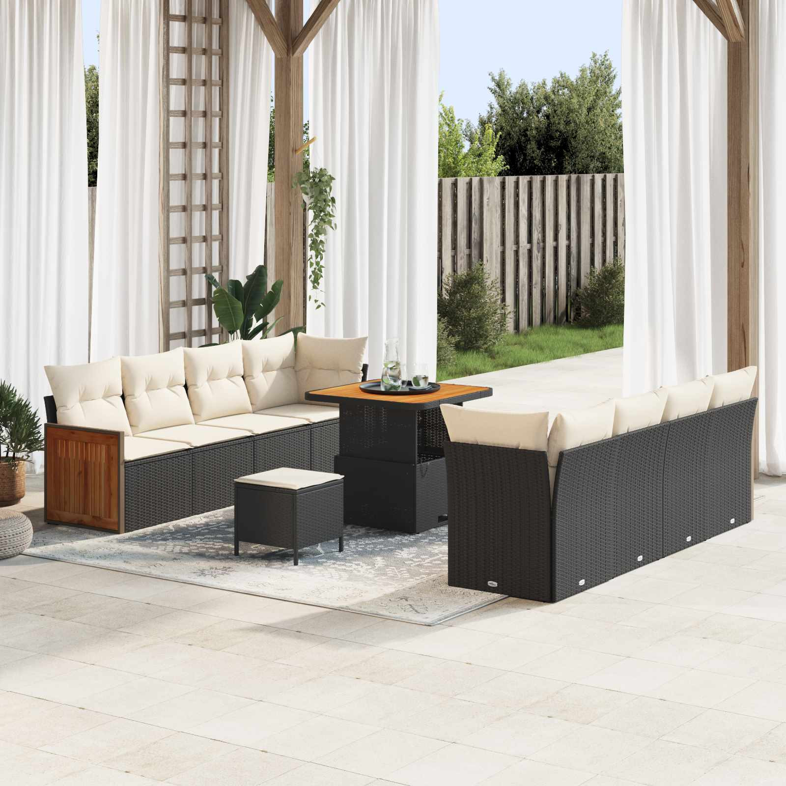 vidaXL Gartensofa-set mit Kissen 11 pcs Schwarz und Creme
