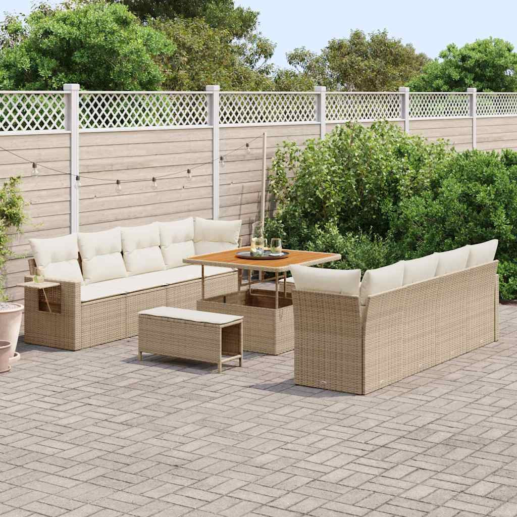 vidaXL Gartensofa-set mit Kissen 11 pcs Beige und Creme Poly-Rattan