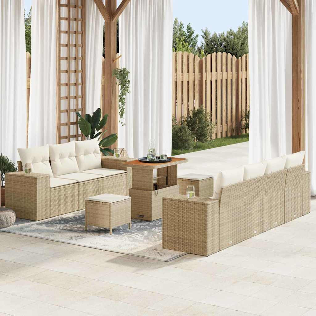 vidaXL Gartensofa-set mit Kissen 10 pcs Beige und Creme Poly Rattan