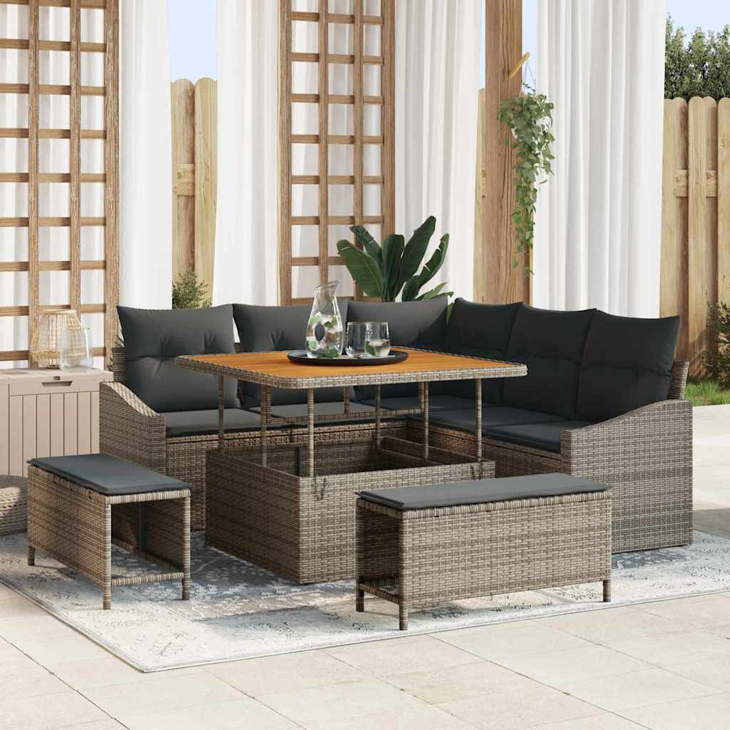vidaXL Gartensofa-set mit Kissen 8 pcs Grau Poly-Rattan