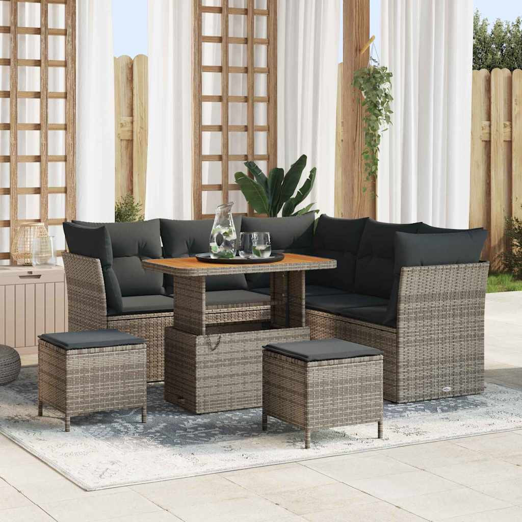 vidaXL Garten-Sofa-Set mit Kissen mit Speicher 8 pcs Grau