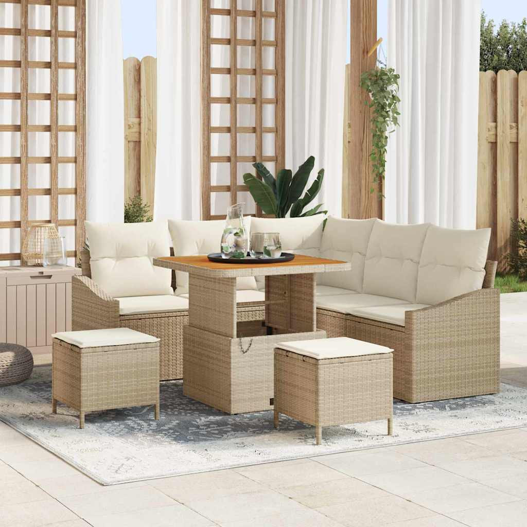 vidaXL Gartensofa-set mit Kissen 8 pcs Beige Poly-Rattan